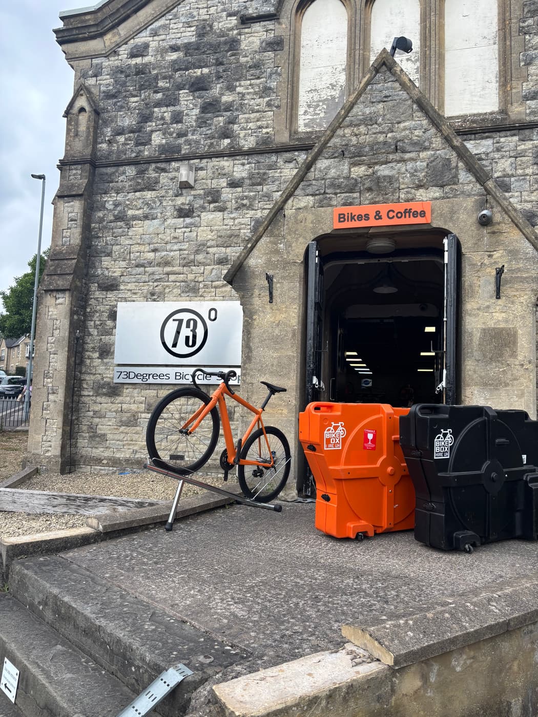 Bike Box Hire UK boxes at 73Degrees Bicycle Shop